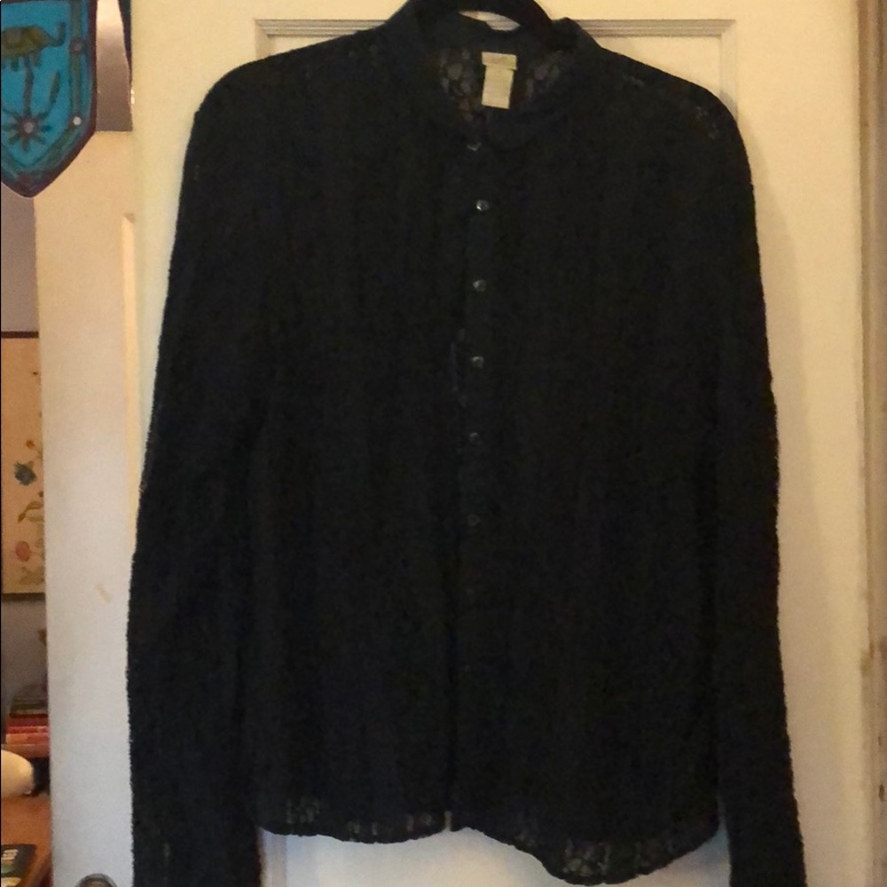 Long sleeve button down stretch lace shirt